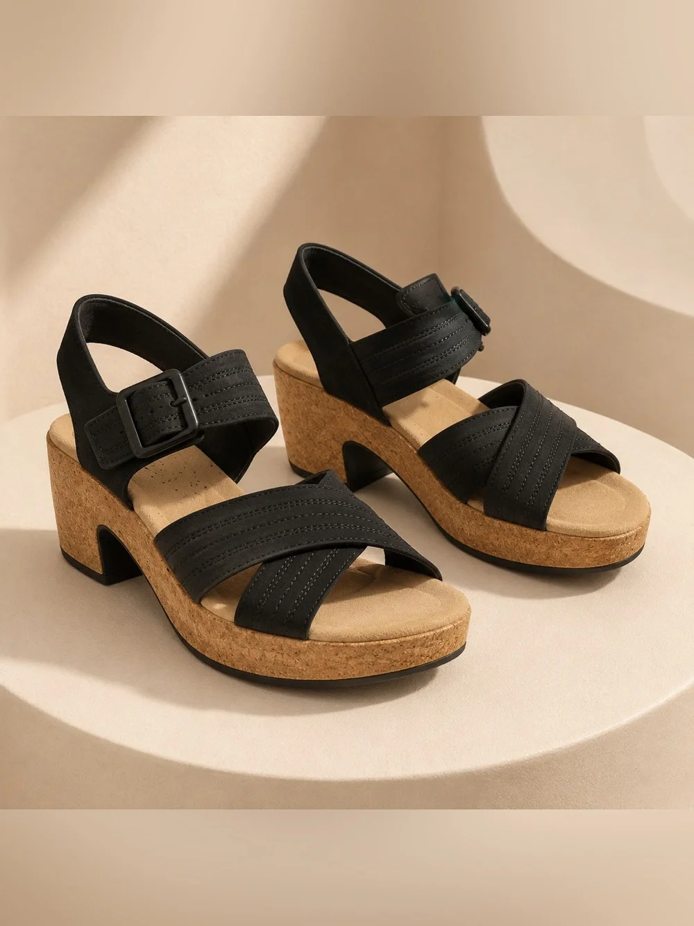 Women's Clark Collection Black Cork Platform Sandals